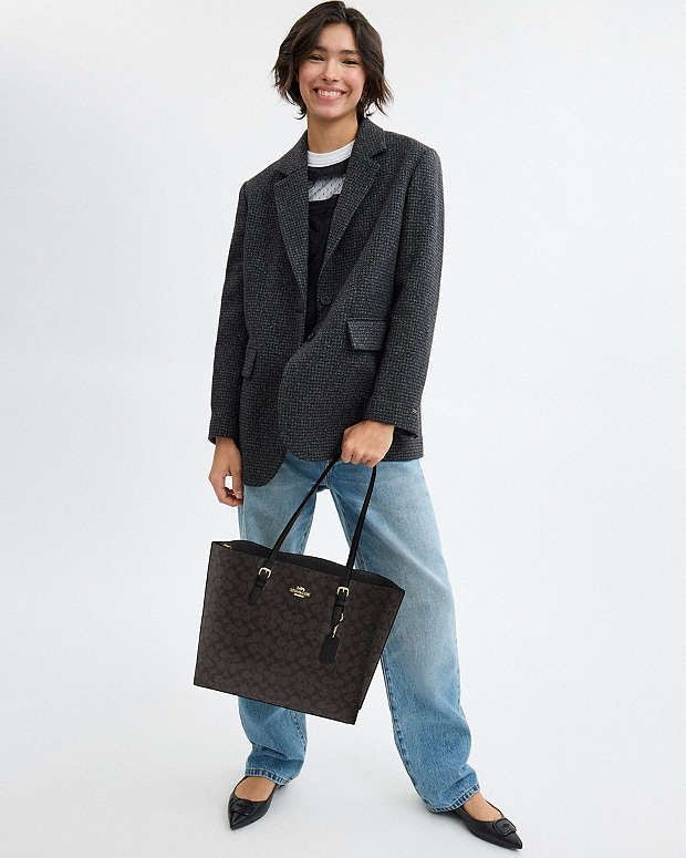 Coach Mollie Tote Bag In Signature Canvas (Walnut/Black)