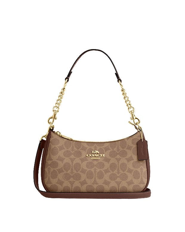 Coach Teri Shoulder Bag Dupe – Signature Canvas (Gold/Tan/Brown) | Luxury-Inspired Design