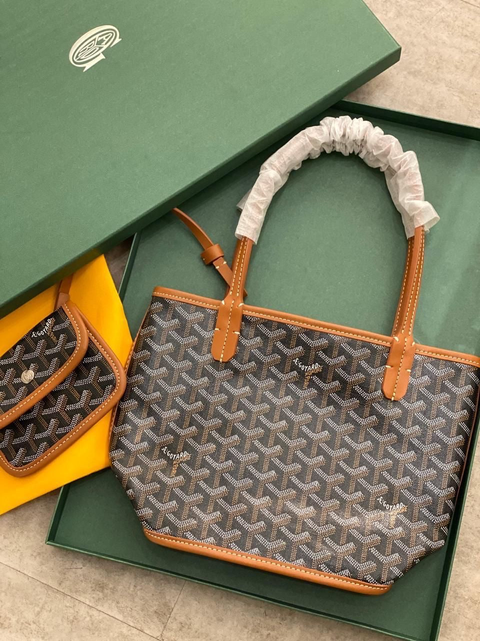 Goyard Goyardine Mini Anjou Bag (Black And Tan)