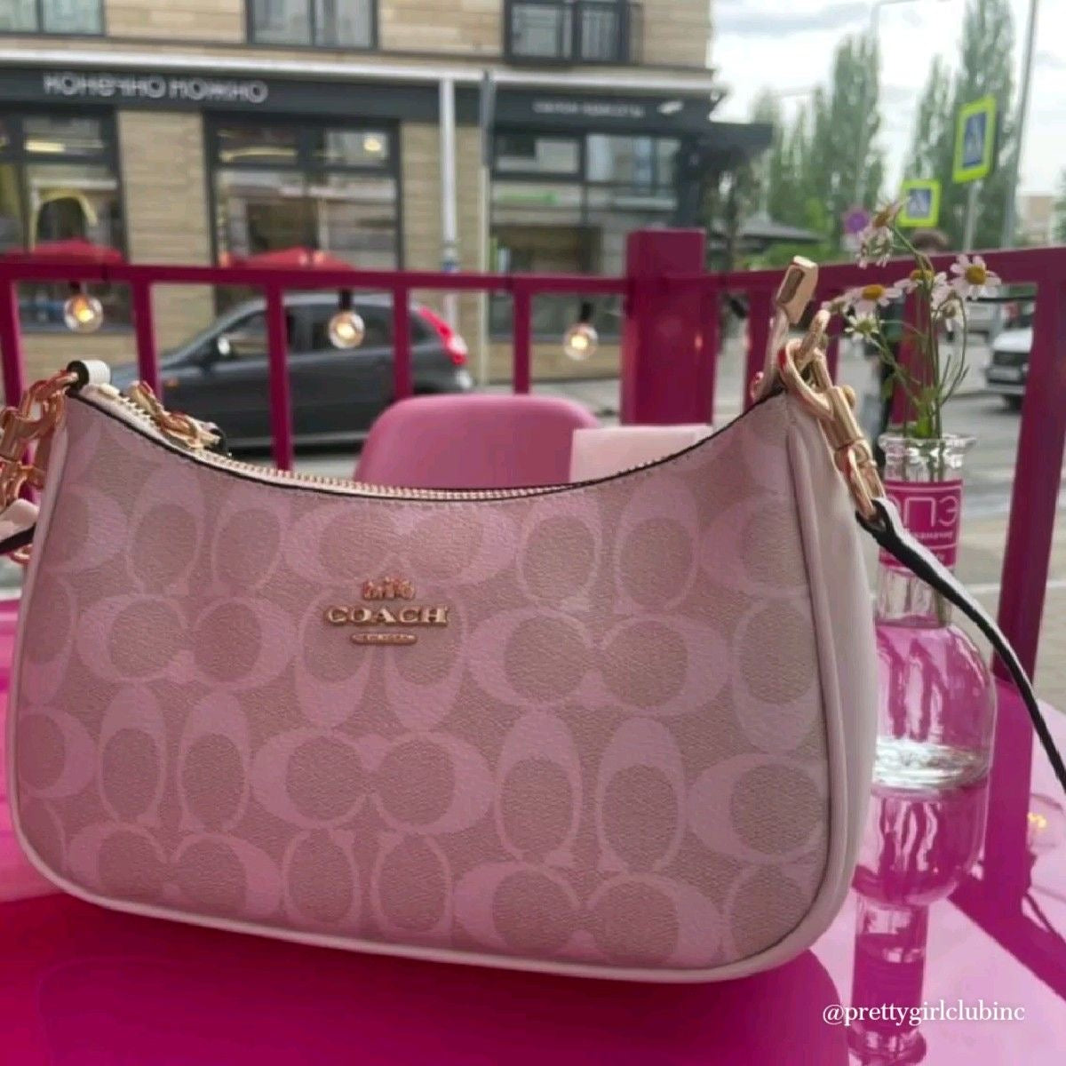 Coach Teri Shoulder Bag Dupe – Signature Canvas (Pink) | Luxury-Inspired Design