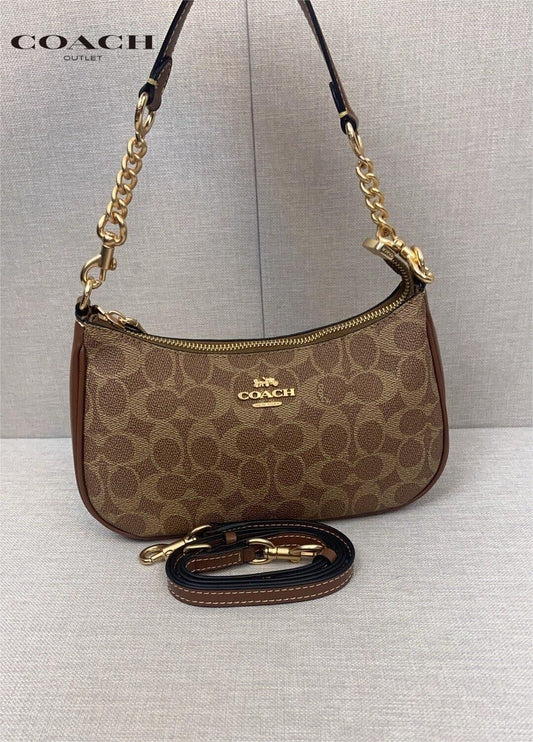Coach Teri Shoulder Bag Dupe – Signature Canvas (Gold/Tan/Brown) | Luxury-Inspired Design