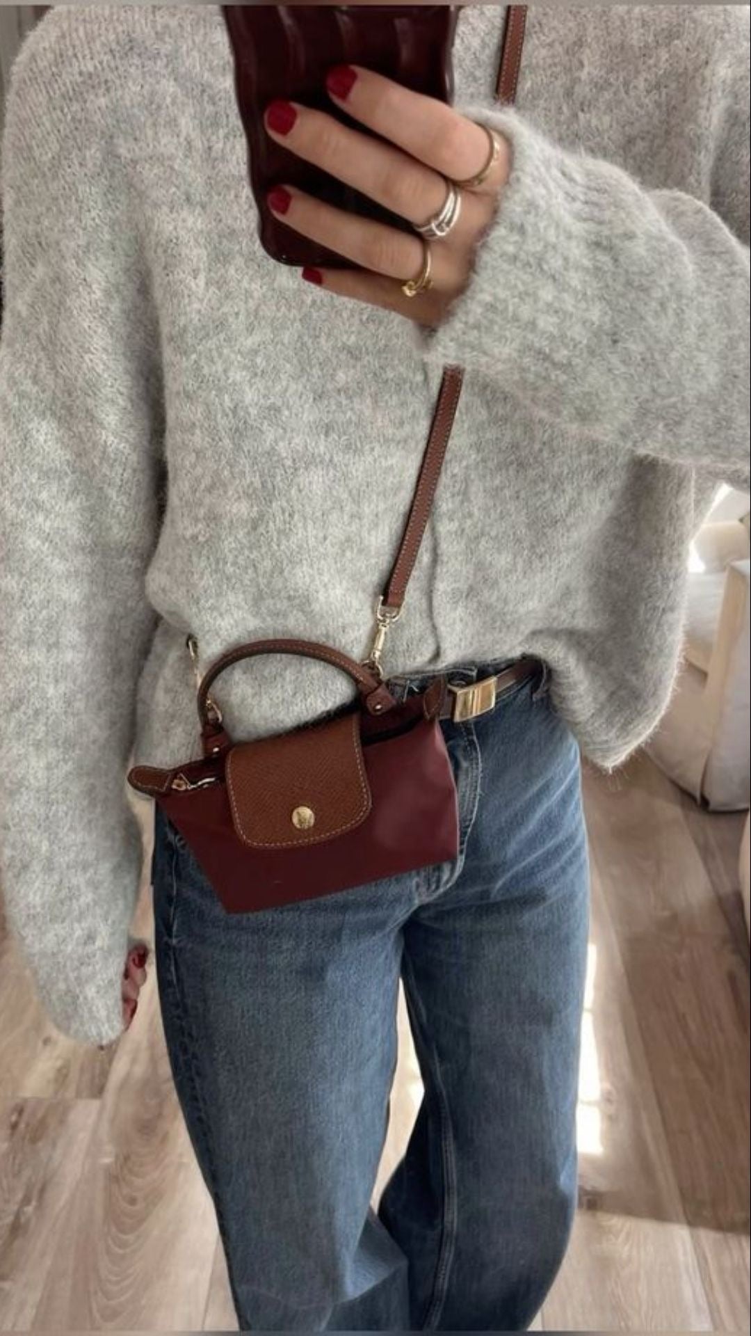 Mini Long Champ Bag (Maroon)