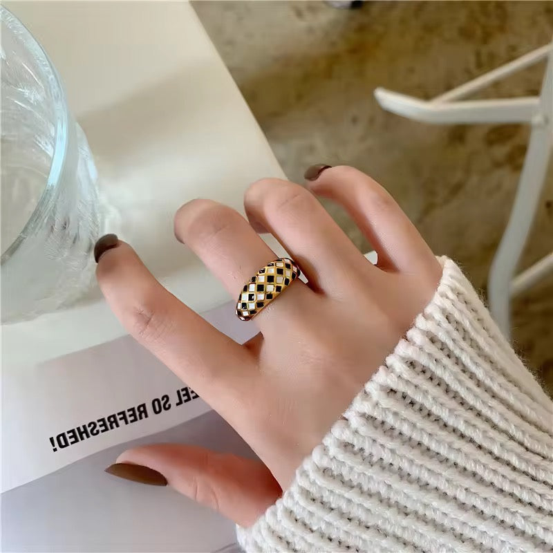 Midnight Check Gold Ring
