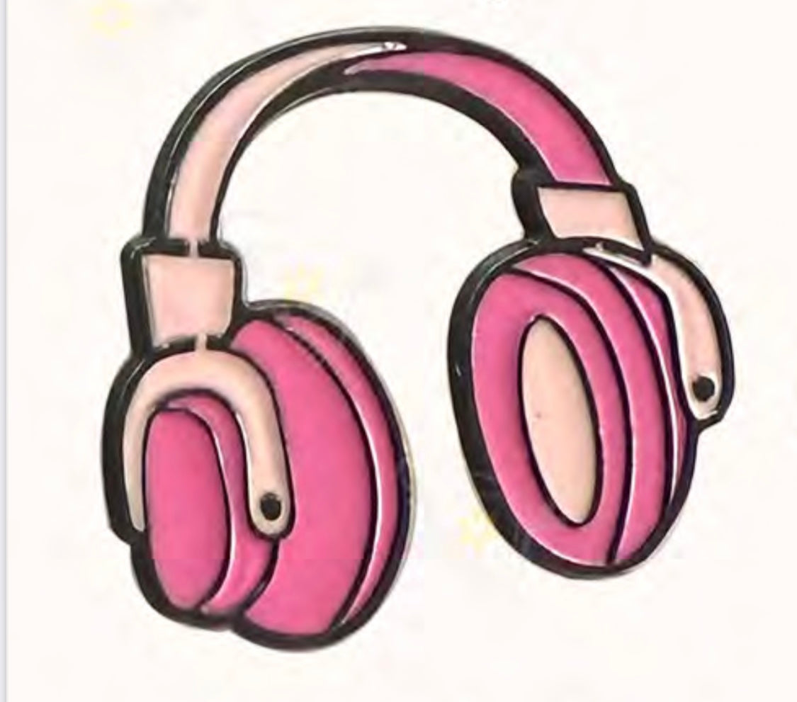 Pink Headphones Metal Phone Sticker