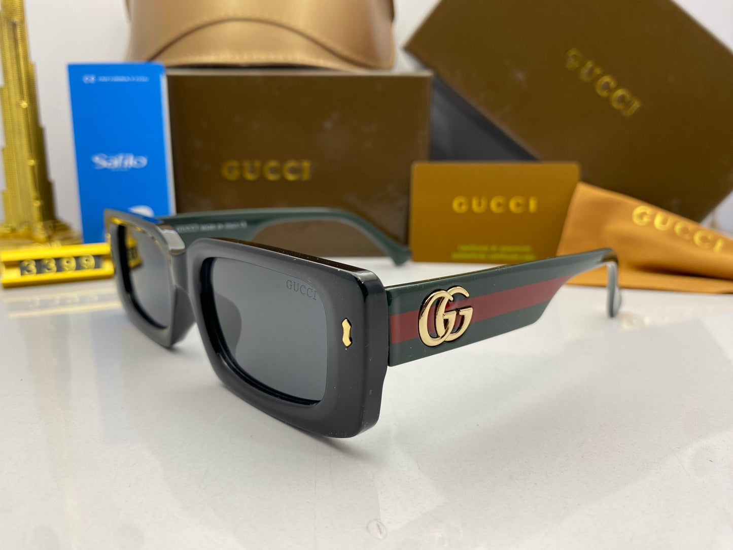 Gucci GG Web Stripe Rectangular Sunglasses