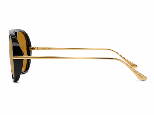 Bottega Veneta Oversized Aviator Sunglasses β (Black/Gold/Amber)