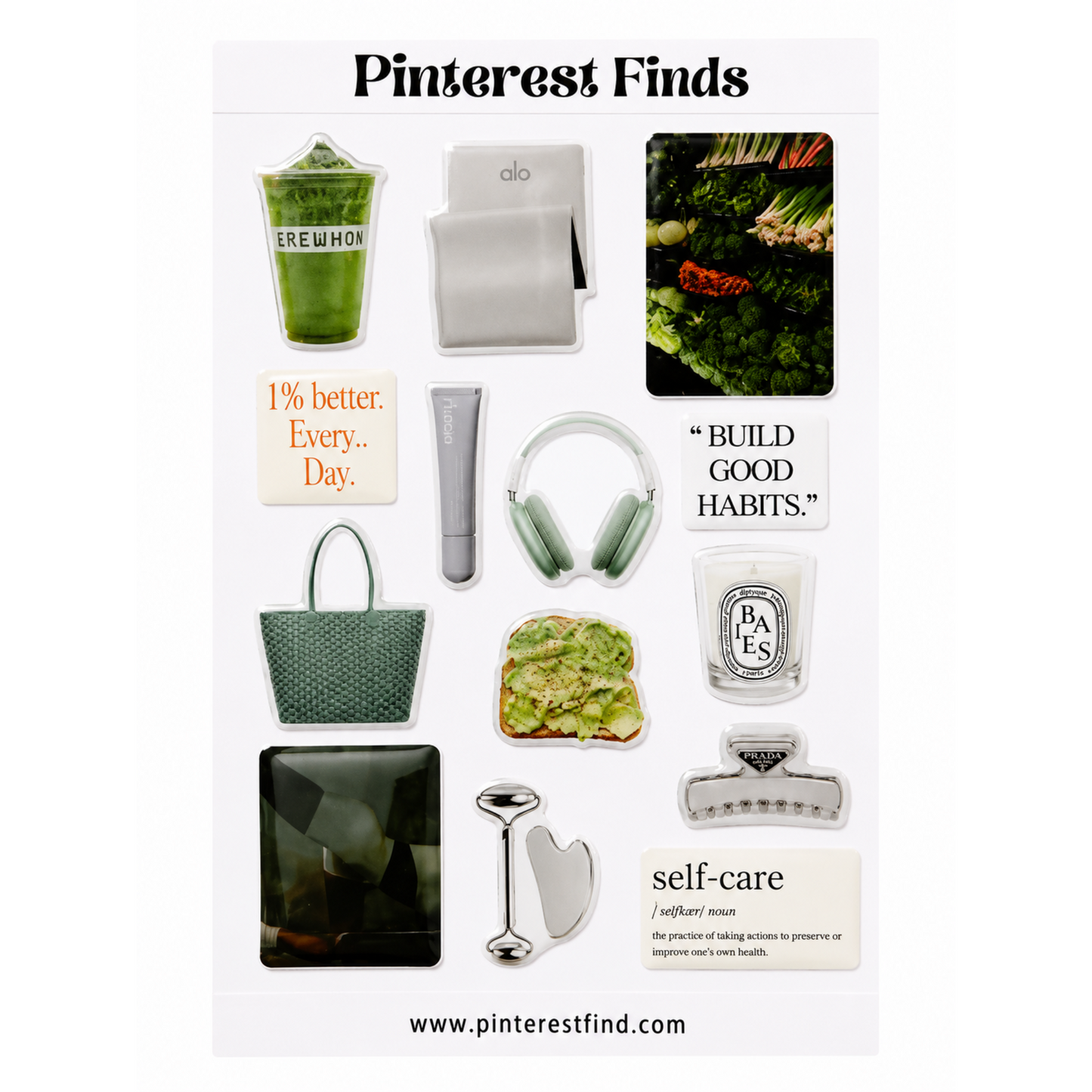 Wellness Aesthetic 🌿 – 3D Epoxy Sticker Sheet