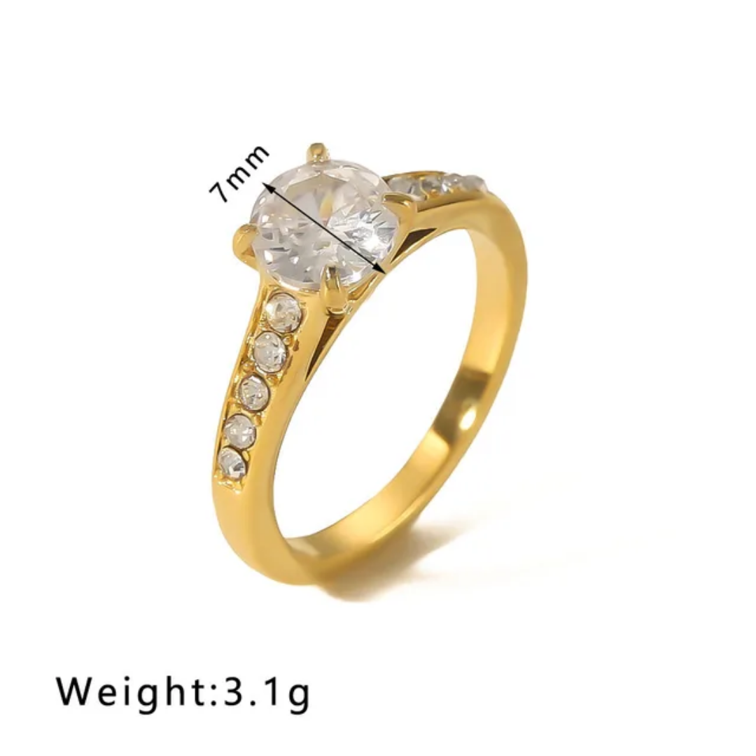 Shiny Cubic Zirconia Ring | Stainless Steel | 18K Gold Plated
