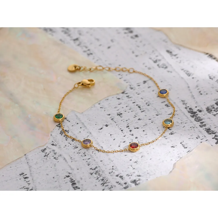 Gold ruby cubic zarconia bracelet stainless steel gold plated