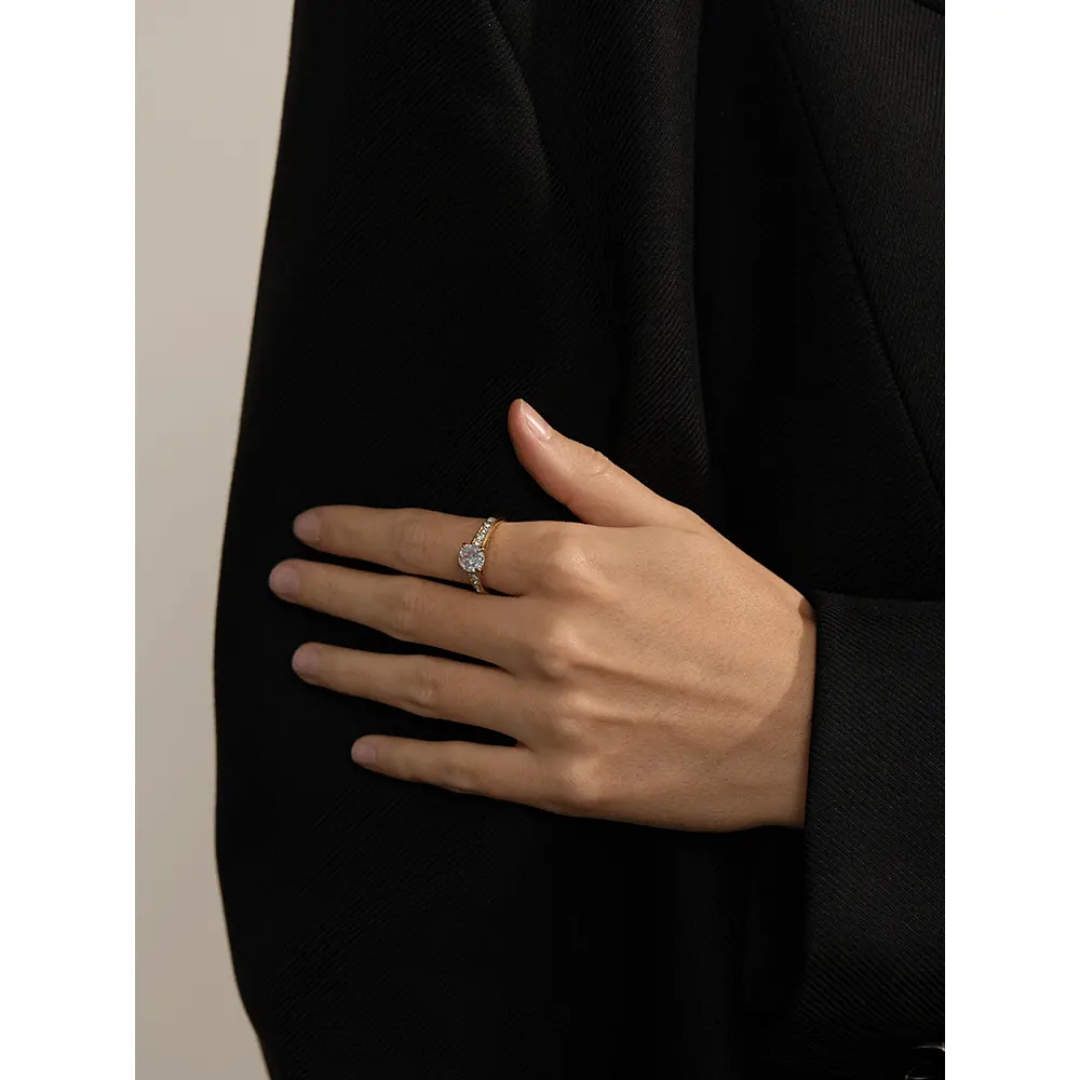 Shiny Cubic Zirconia Ring | Stainless Steel | 18K Gold Plated
