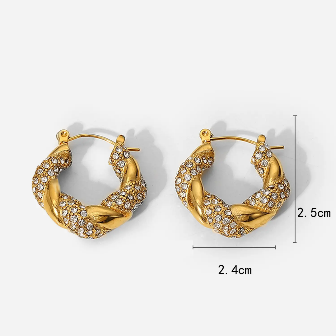 Zircon Diamond Twisted Hoop Earring | Stainless Steel | 18K Gold Plated