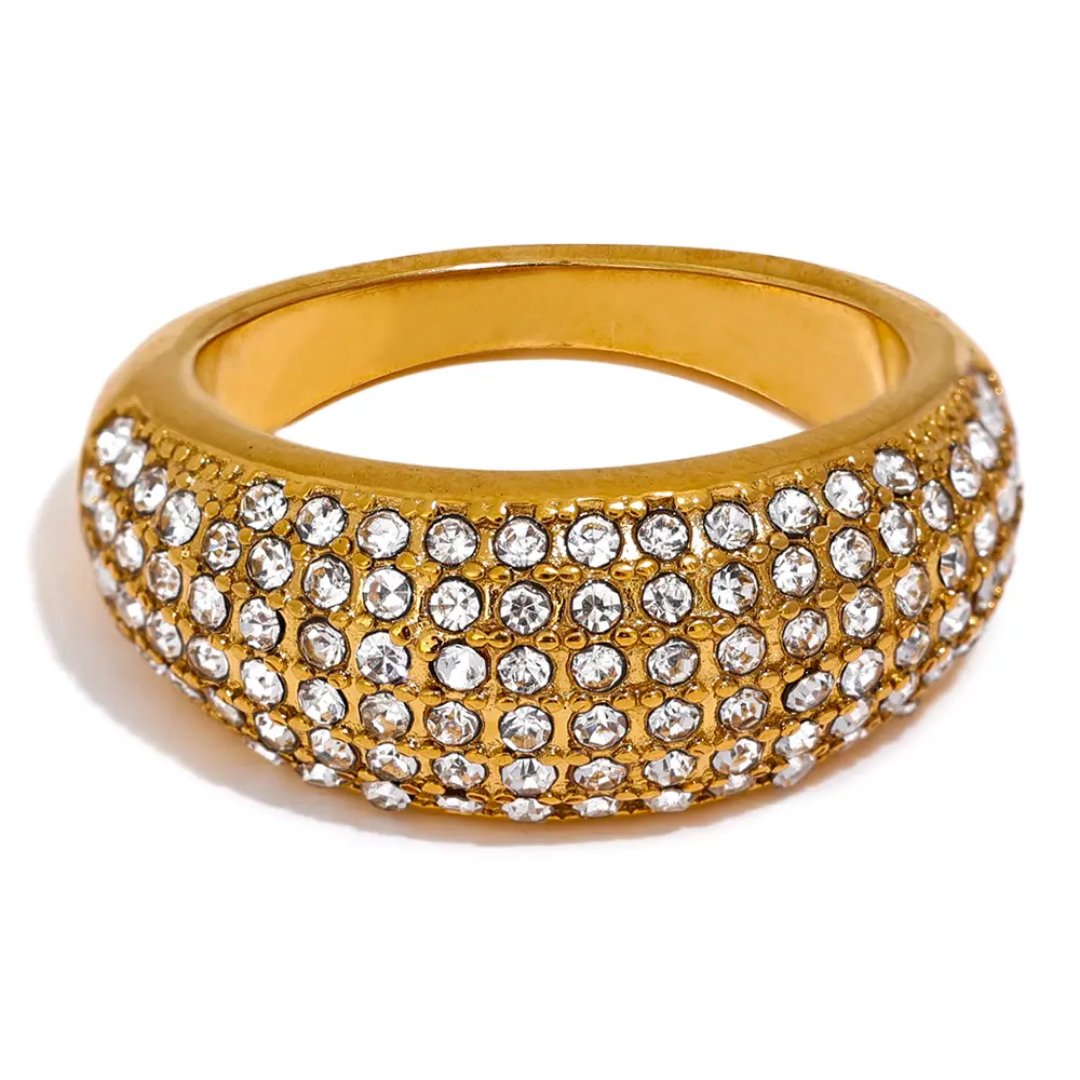 Cubic Zirconia Pave Ring | Stainless Steel | 18K Gold Plated