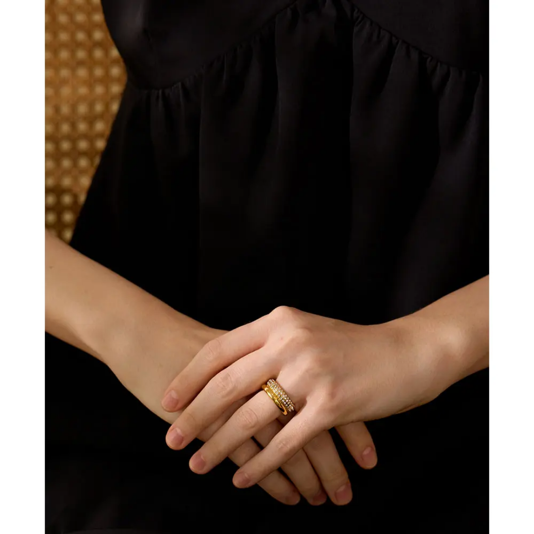 Shiny Cubic Zirconia Round Ring | Stainless Steel | 18K Gold Plated