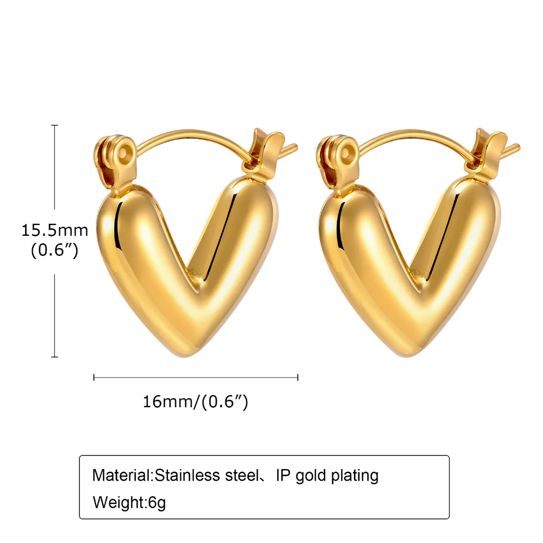 Minimalist Heart Statement Hoop Earring | Stainless Steel | 18K Gold Plated