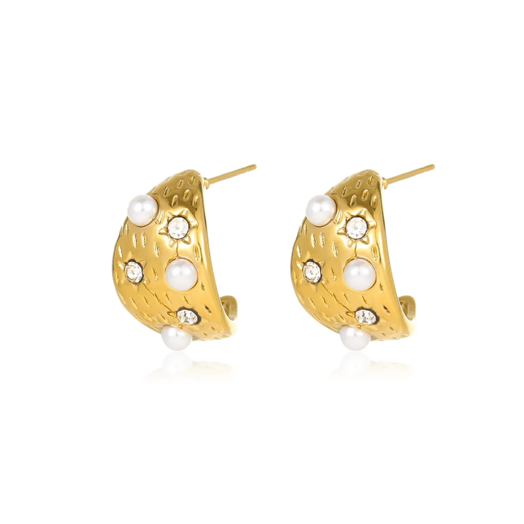 Pearl CC Hoop Earring French Style | Stainless Steel | 18K Gold Plated | Tarnish-Free