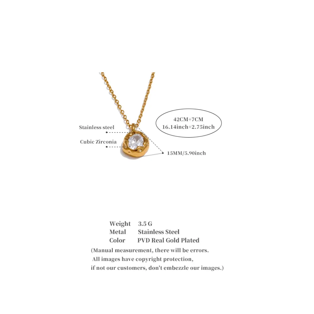 Shiny Cubic Zircon Pendant Necklace | Stainless Steel | 18K Gold Plated