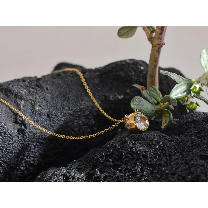 Twinkle Cubic Zarconia Round Pendant | Stainless Steel | 18K Gold Plated | Tarnish-Free