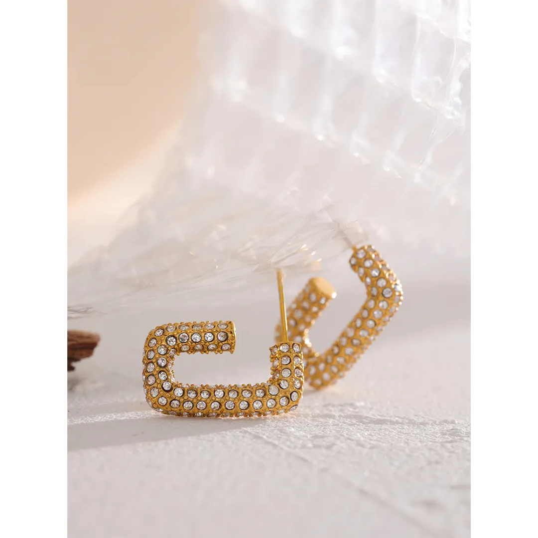 Micro Pave Luxury Cubic Zirconia Earring | Stainless Steel | 18K Gold Plated
