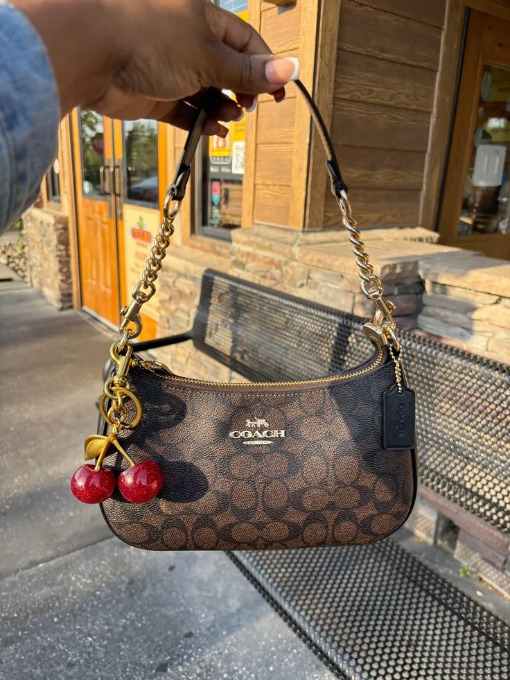 Coach Teri Shoulder Bag Dupe – Signature Canvas (Gold/Walnut/Black) | Luxury-Inspired Design