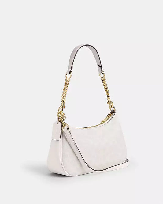 Coach Teri Shoulder Bag Dupe – Signature Canvas (Gold/White/Chalk) | Luxury-Inspired Design