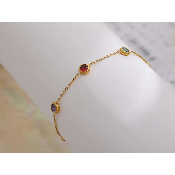 Gold ruby cubic zarconia bracelet stainless steel gold plated