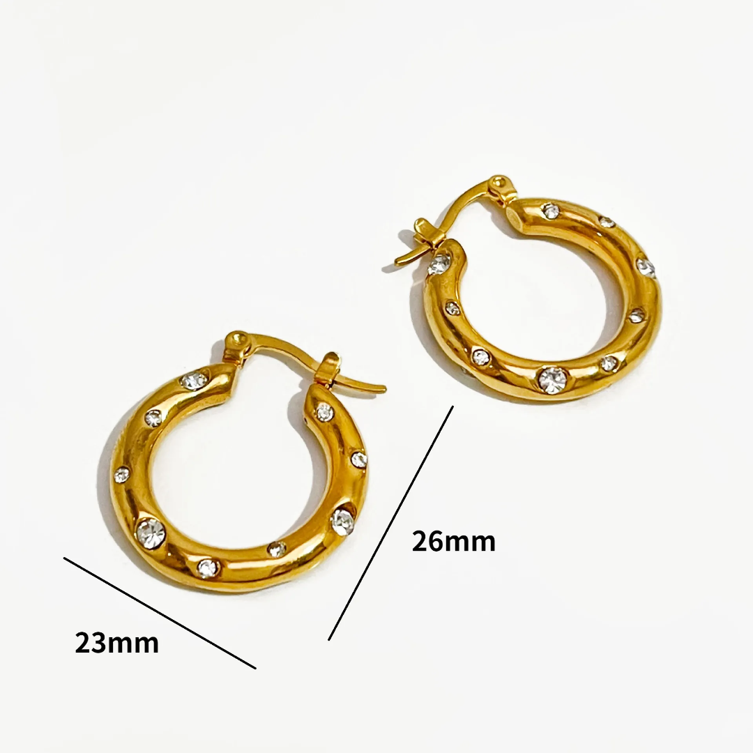 Cubic Zirconia Huggie Hoop Earrings | Stainless Steel | 18K Gold Plated | Tarnish-Free