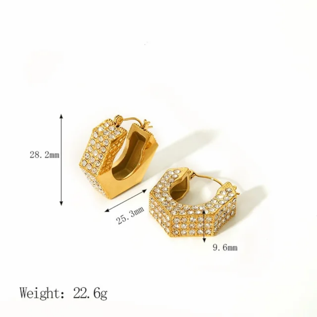 Shiny Zircon U-Shape Hoop Earrings | Stainless Steel | 18K Gold Plated | Tarnish-Free