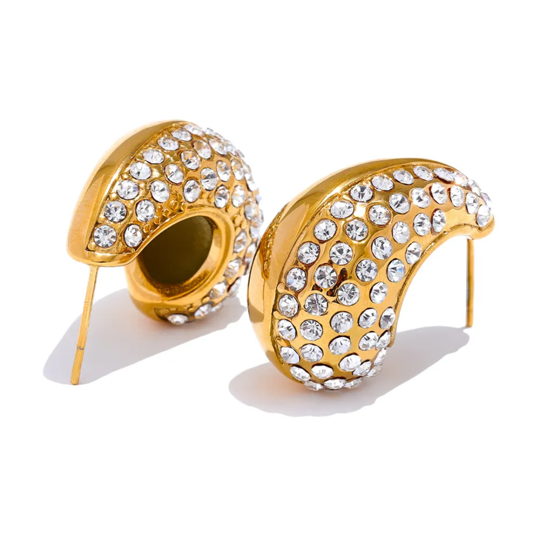 Cubic Zirconia Water Drop Earrings | Stainless Steel | 18K Gold Plated