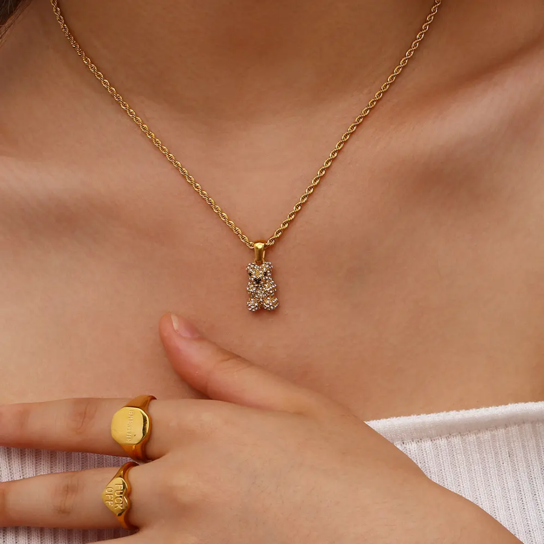 Teddy Bear Necklace | Stainless Steel | 18K Gold Plated | Tarnish-Free