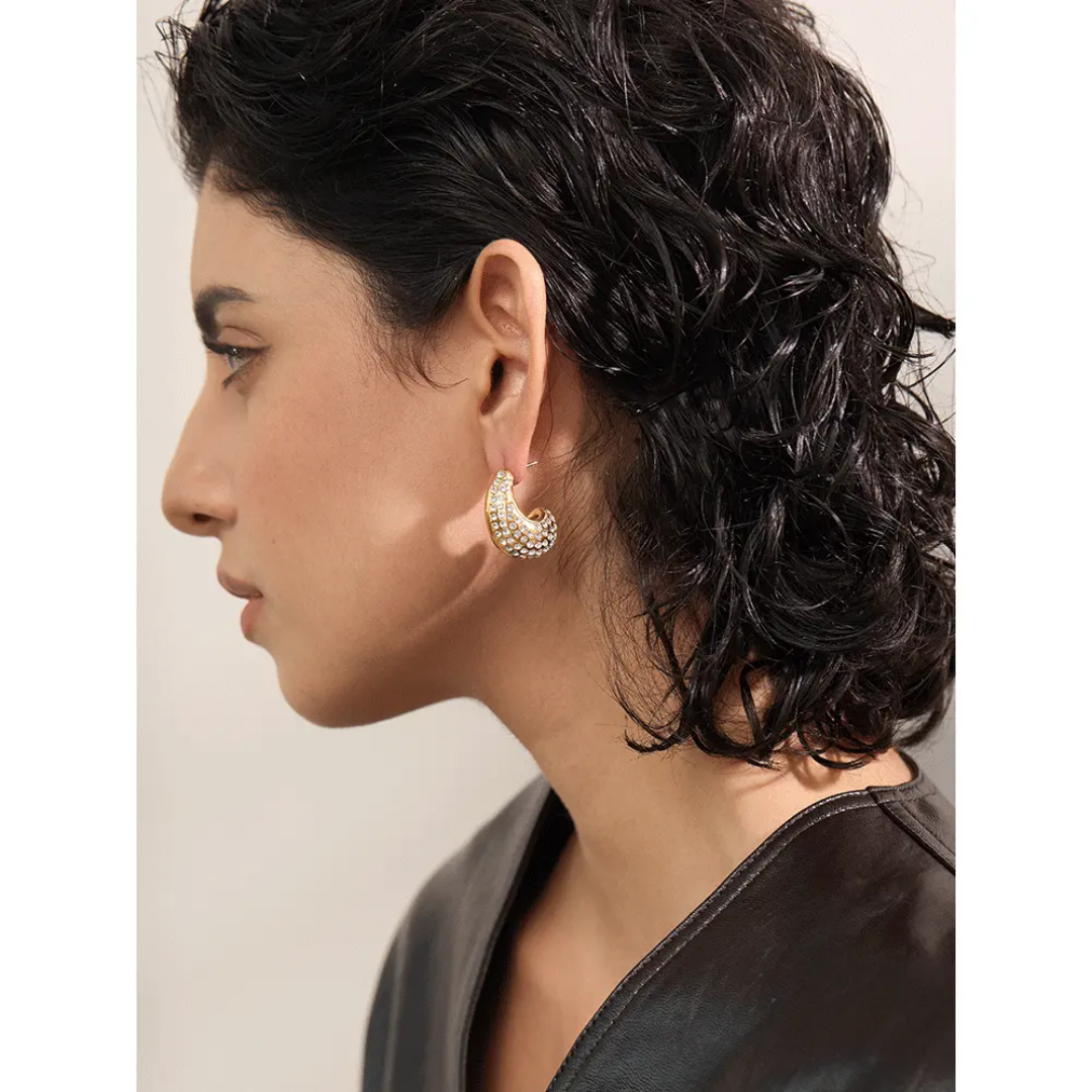 Cubic Zirconia Water Drop Earrings | Stainless Steel | 18K Gold Plated