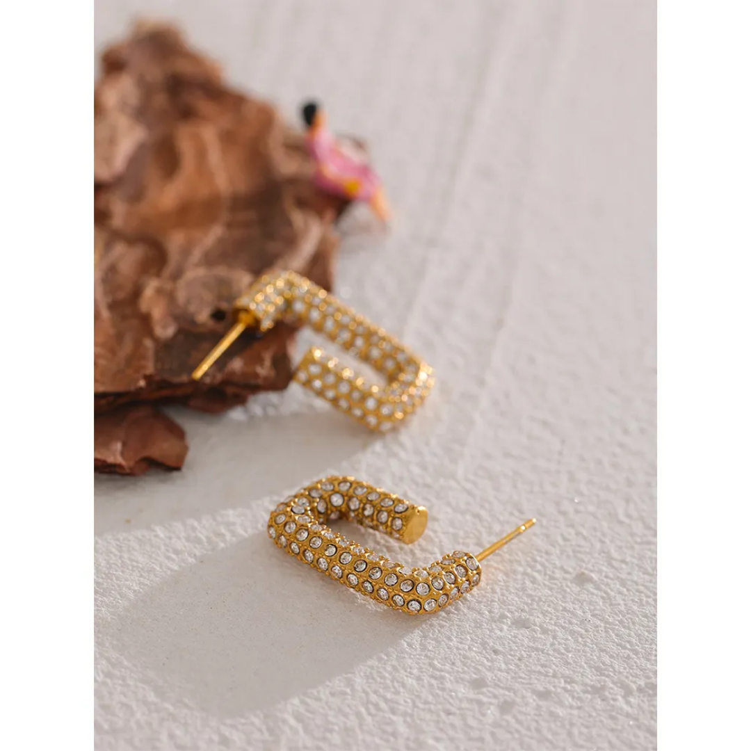 Micro Pave Luxury Cubic Zirconia Earring | Stainless Steel | 18K Gold Plated