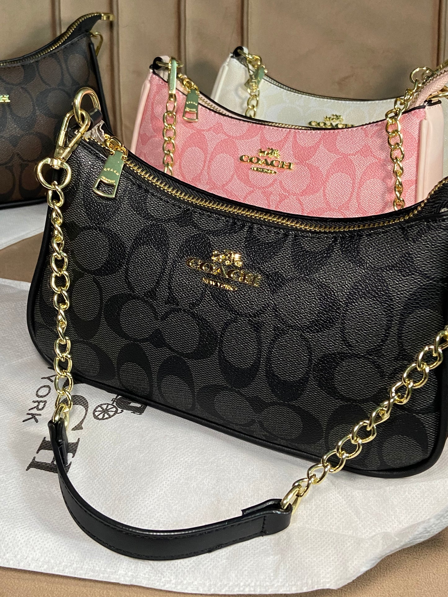 Coach Teri Shoulder Bag Dupe – Signature Canvas (Gold/Black) | Luxury-Inspired Design