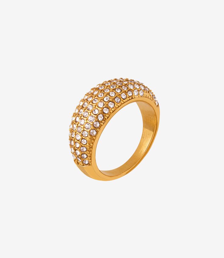 Cubic Zirconia Pave Ring | Stainless Steel | 18K Gold Plated