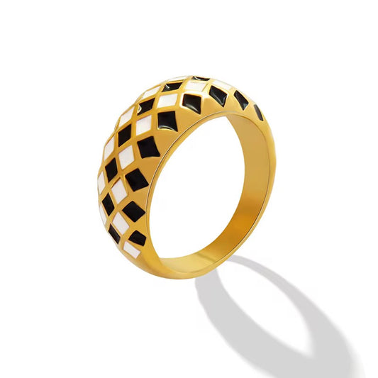 Midnight Check Gold Ring
