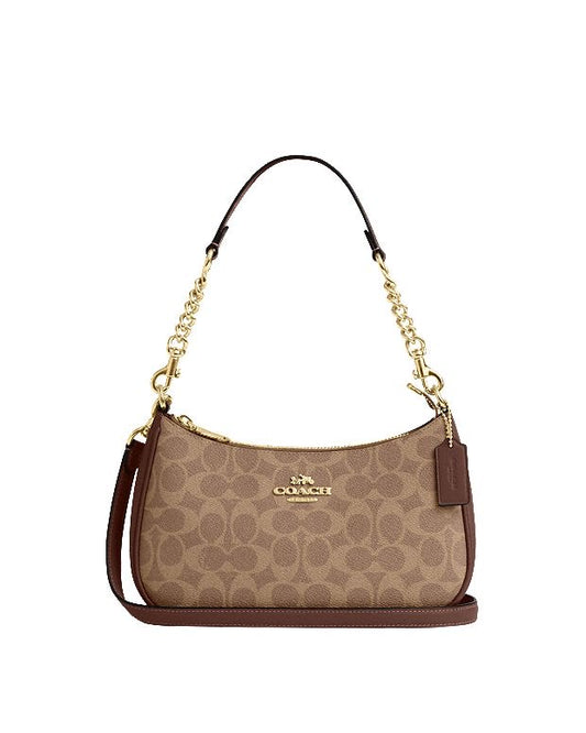 Coach Teri Shoulder Bag Dupe – Signature Canvas (Gold/Tan/Brown) | Luxury-Inspired Design