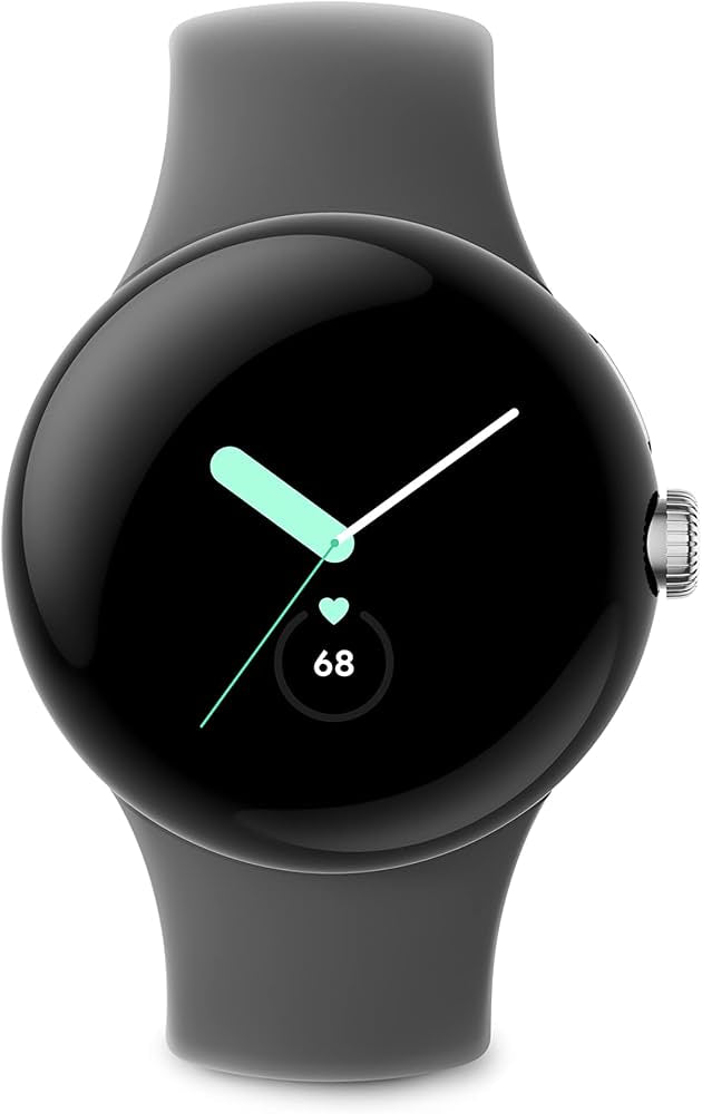 Google Pixel Watch 41mm – Polished Silver with Charcoal Band | Fitbit Built-In
