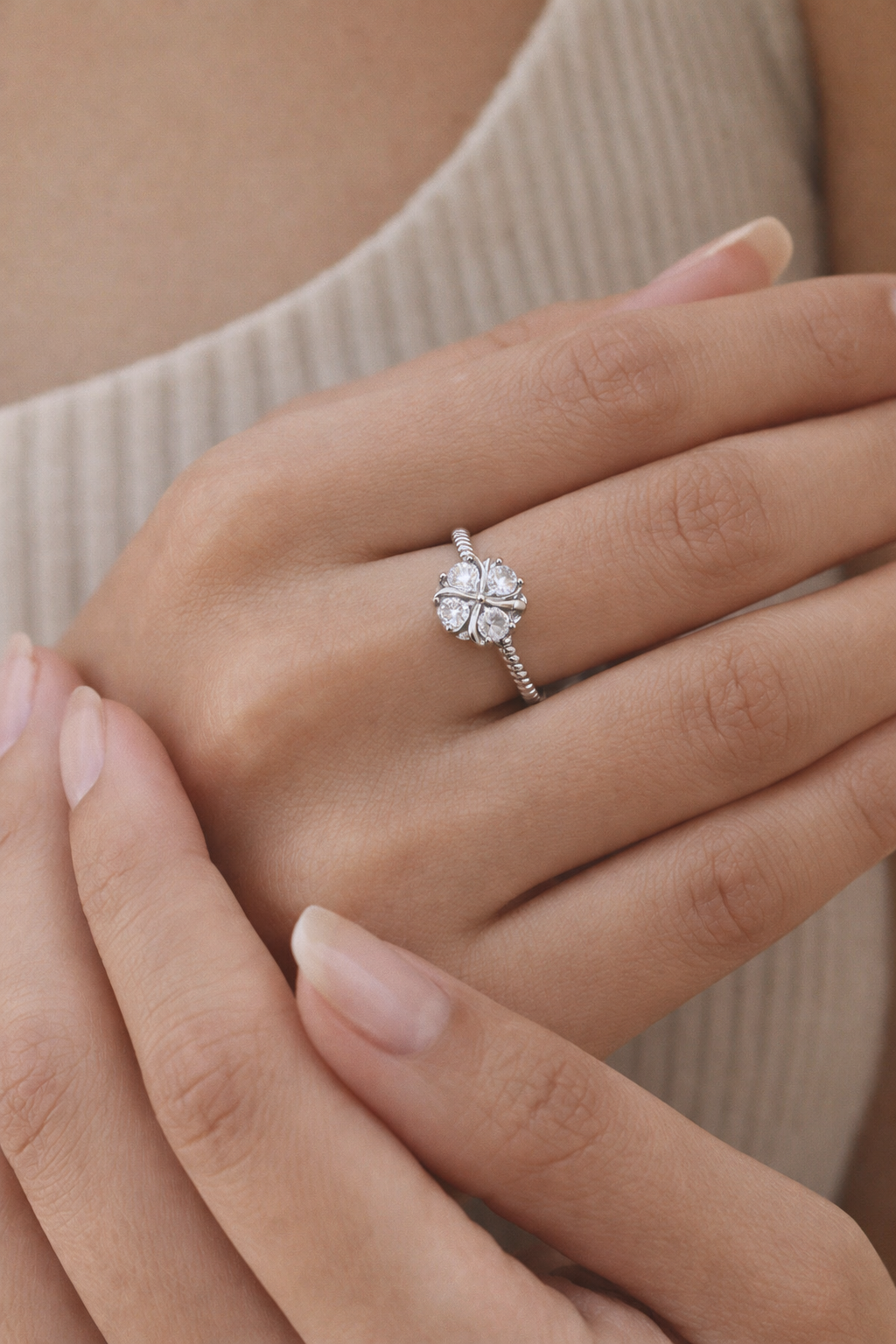 Luna Bloom Floral Cluster Ring - Adjustable (LED Light Box)