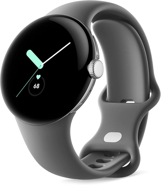 Google Pixel Watch 41mm – Polished Silver with Charcoal Band | Fitbit Built-In