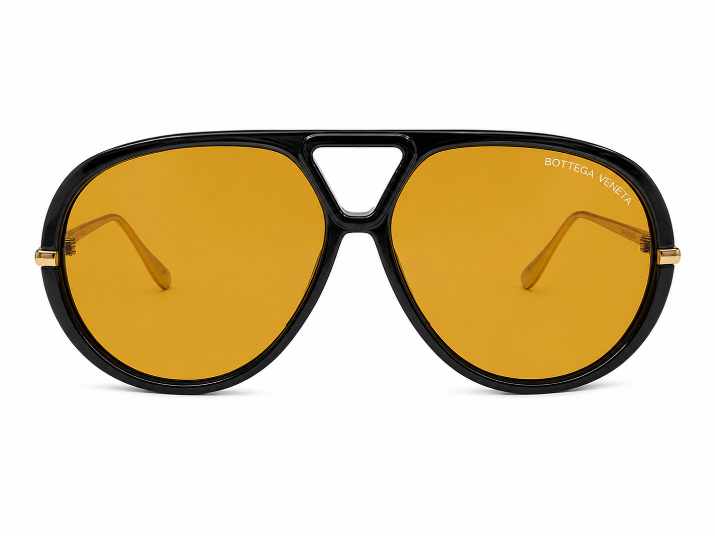 Bottega Veneta Oversized Aviator Sunglasses – (Black/Gold/Amber)
