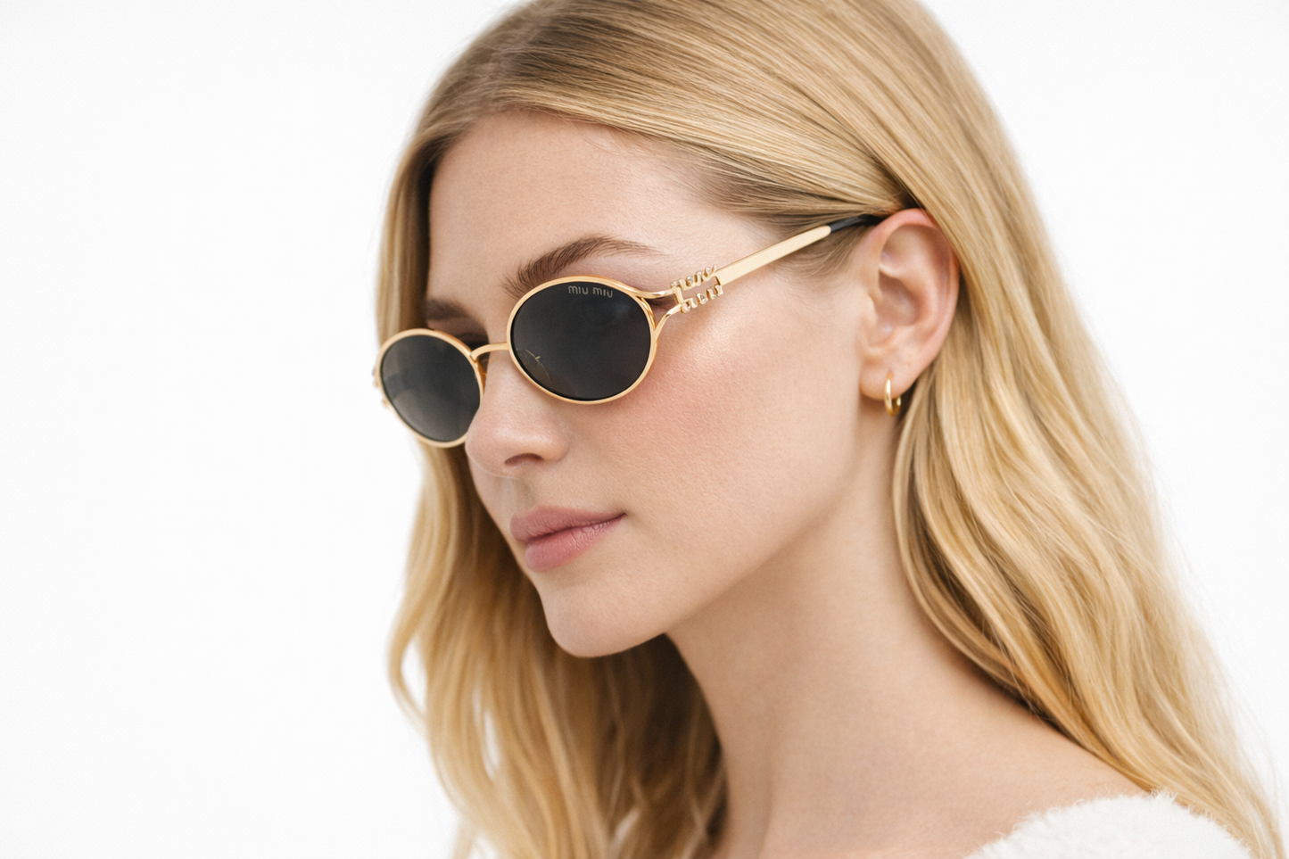 Miu Miu Oval Gold Luxury Metal Sunglasses