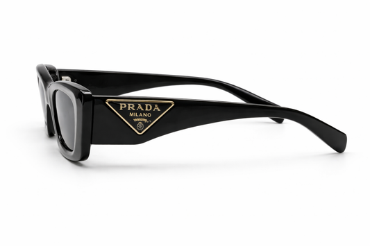 Prada Milano Black Acetate Rectangular Sunglasses