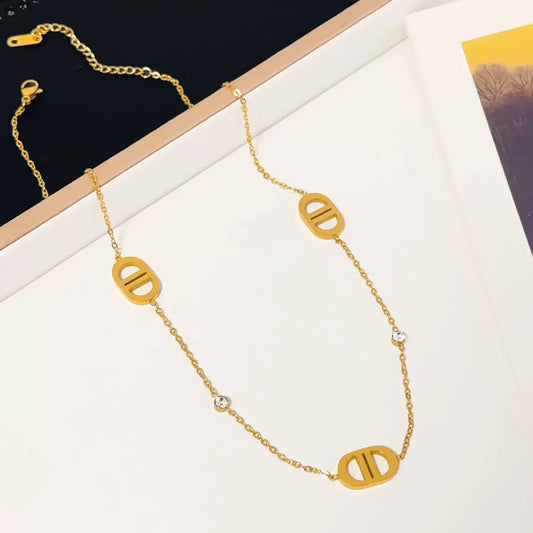 Double-Bar Emblem Necklace | Stainless Steel | 18K Gold Plated