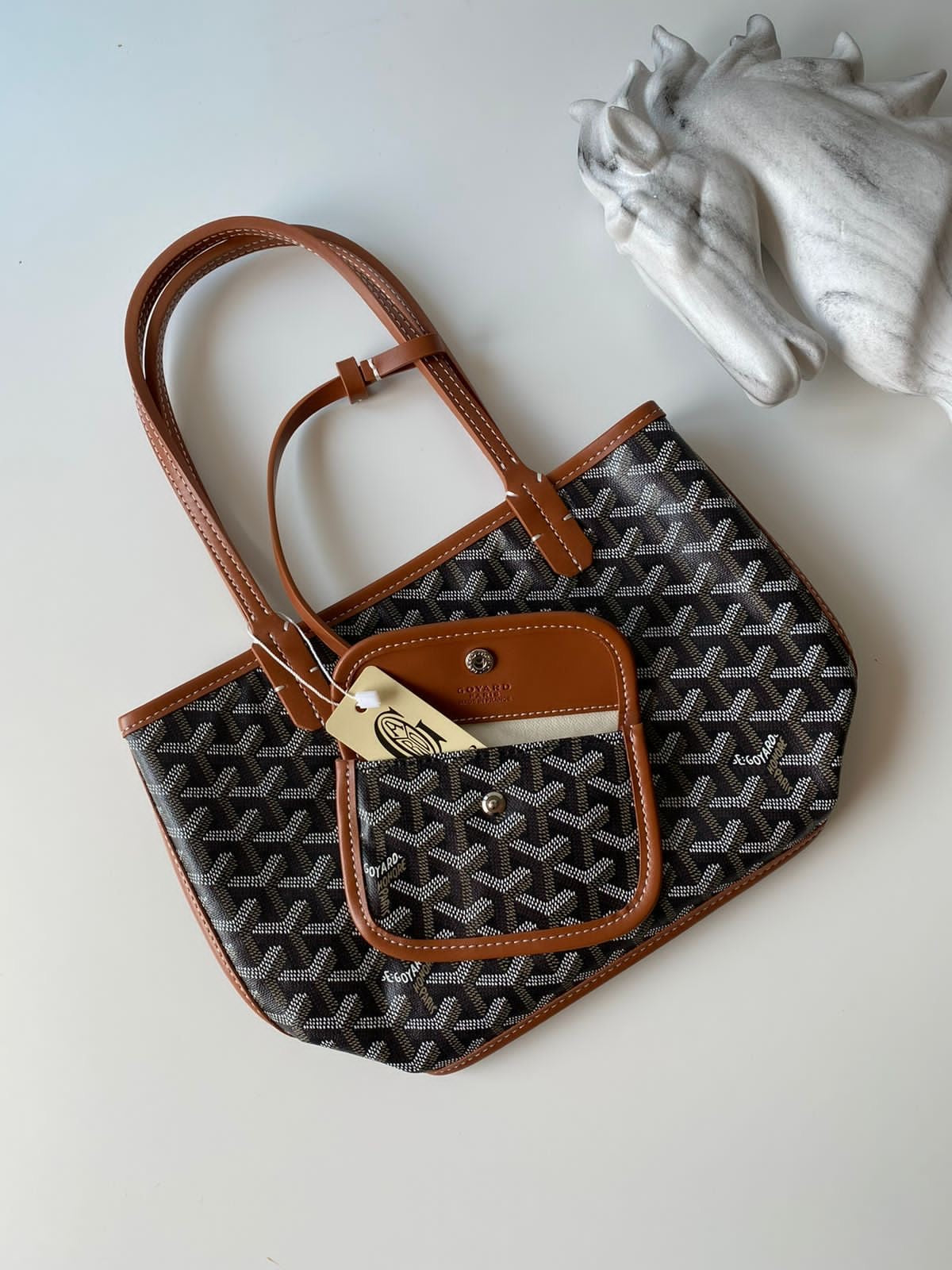 Goyard Goyardine Mini Anjou Bag (Black And Tan)