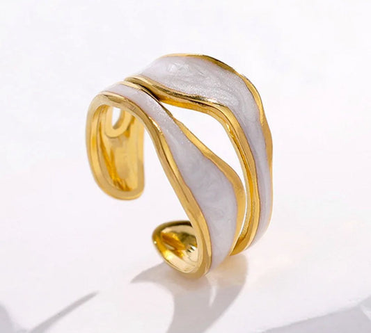 Irregular Drip Oil Enamel Ring | Stainless Steel | Adjustable Size | 18K Gold Plated