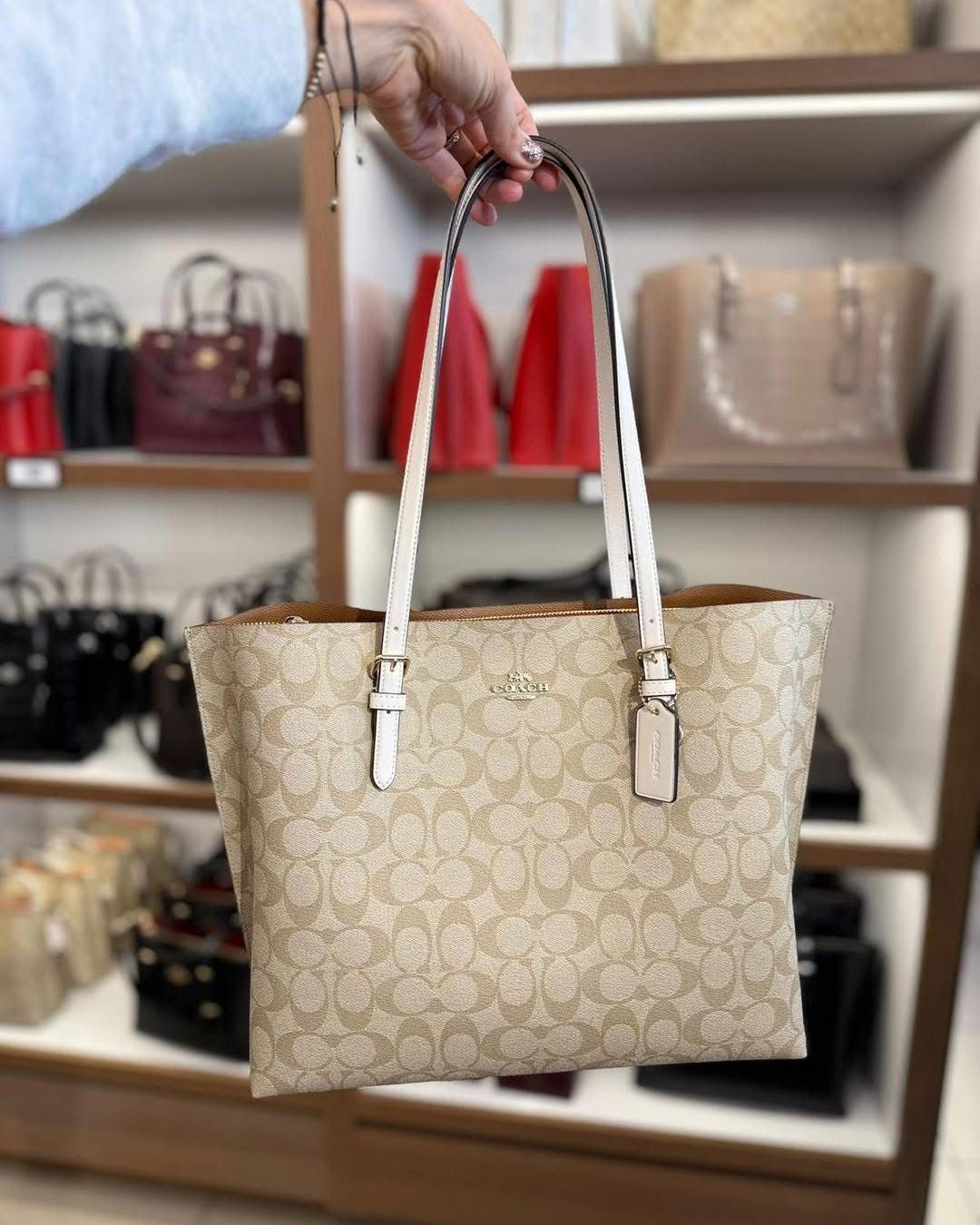 Coach Mollie Tote Bag In Signature Canvas (Tan/White)