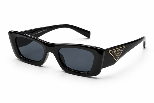 Prada Milano Black Acetate Rectangular Sunglasses
