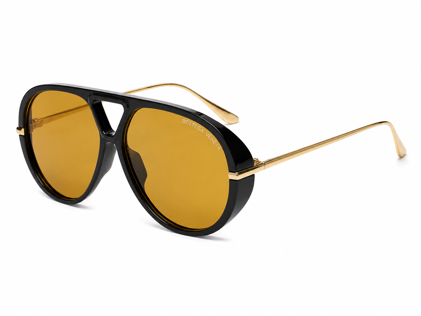 Bottega Veneta Oversized Aviator Sunglasses – (Black/Gold/Amber)