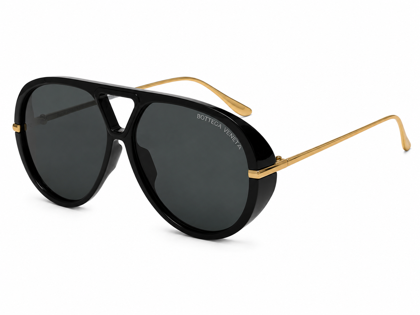 Bottega Veneta Oversized Aviator Sunglasses – (Black/Gold/Grey)