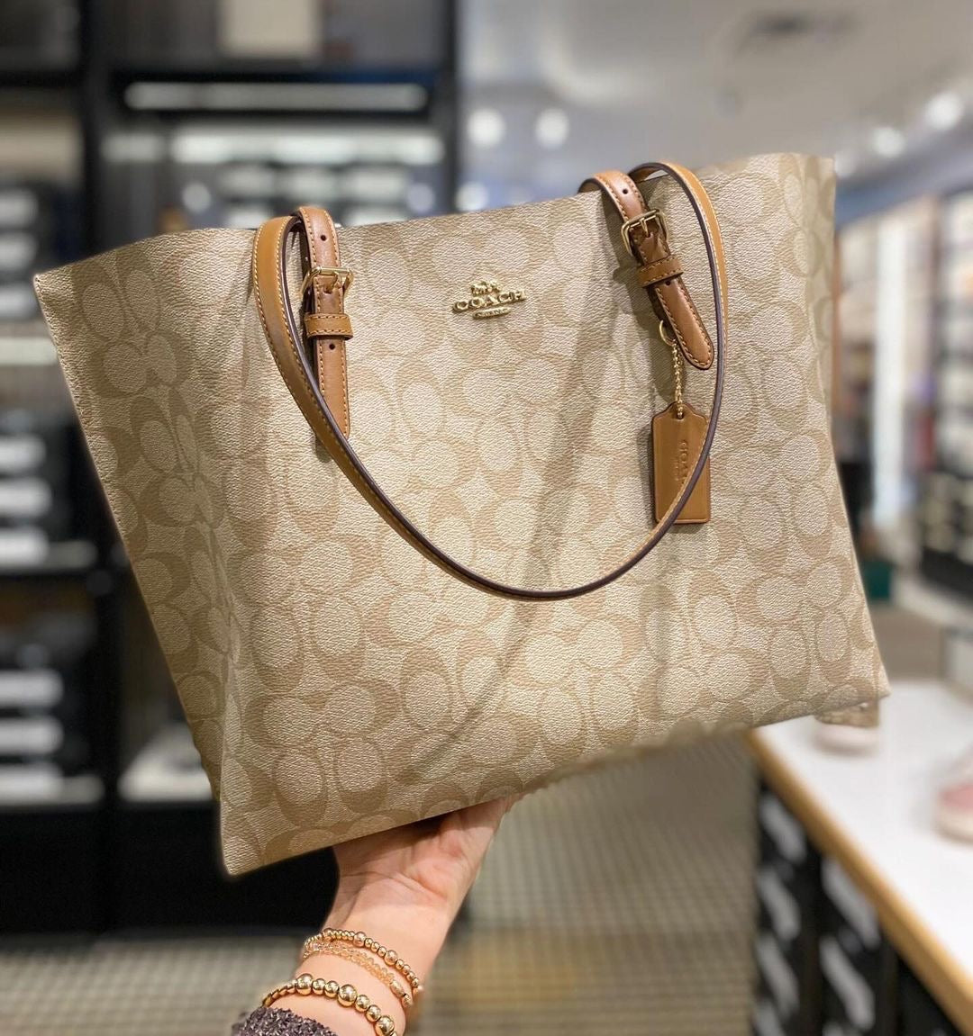 Coach Mollie Tote Bag In Signature Canvas (Tan/Brown)