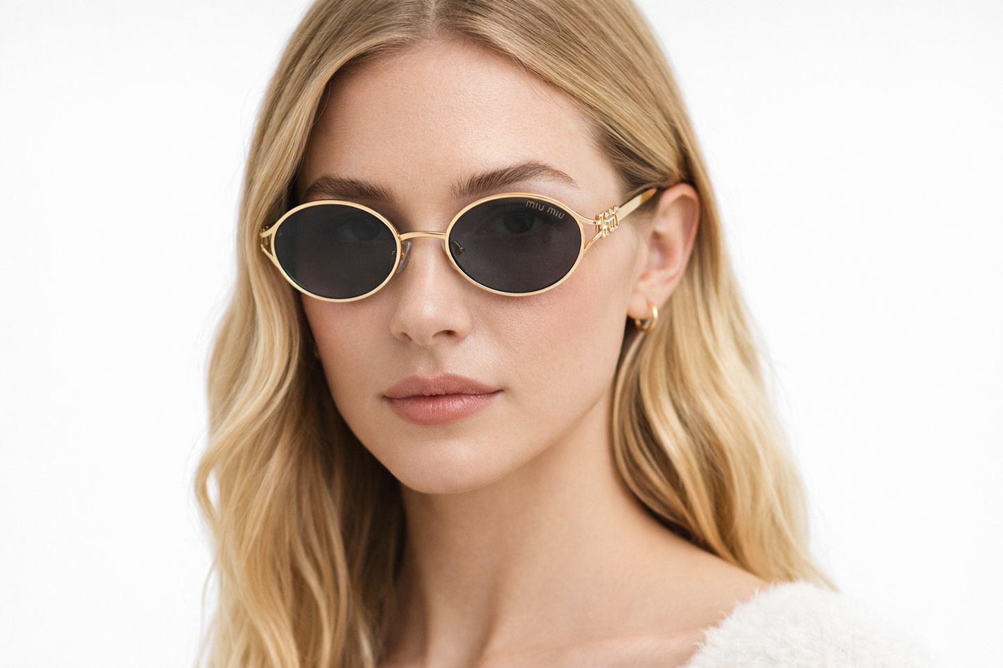 Miu Miu Oval Gold Luxury Metal Sunglasses